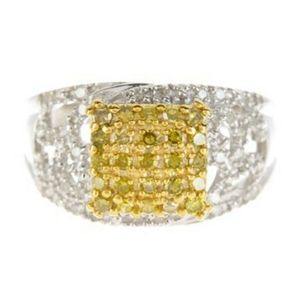 Savvy Cie Yellow Diamond Pave Square Ring 0.45 ctw